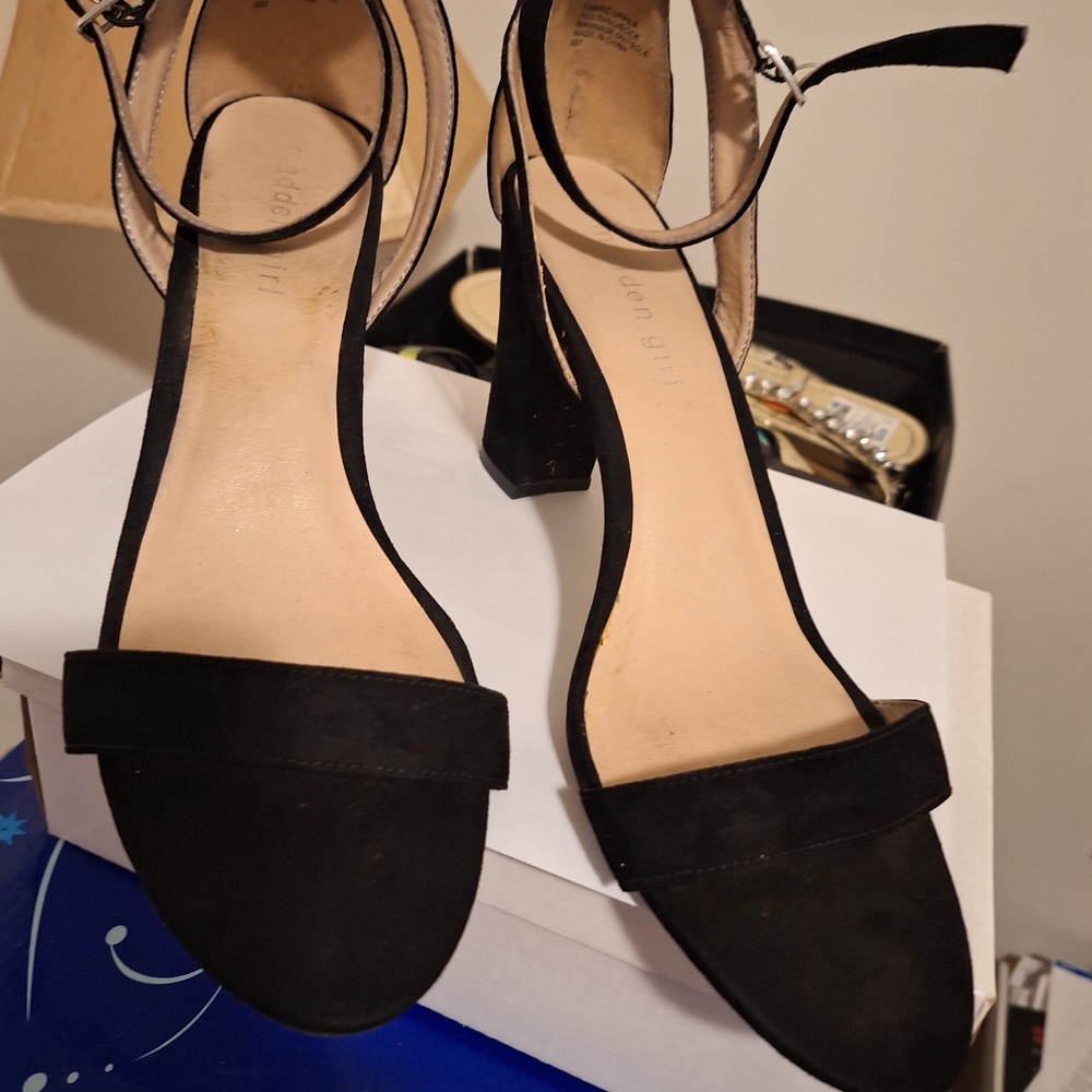 Steve Madden Black Suede Ankle-Strap Block Heels